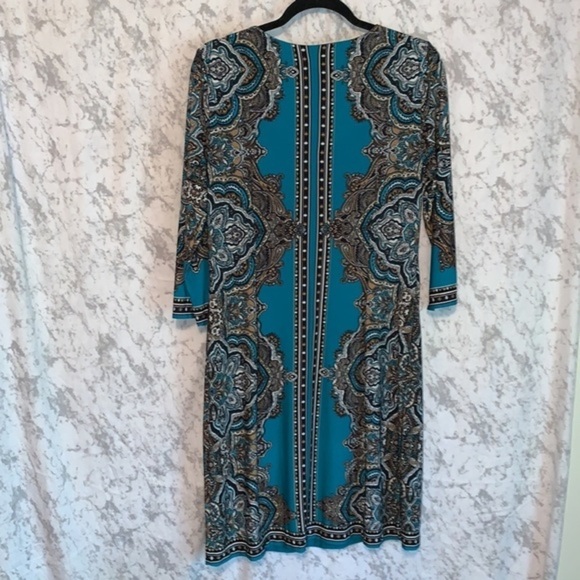 Studio One New York Long Sleeve Shift Dress Turquoise Paisley Print Size Small - Picture 6 of 9